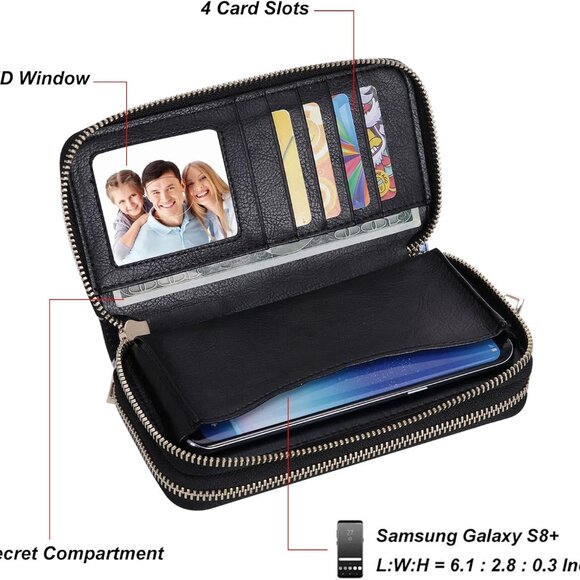 Cellphone Wallet for Women Dual Zipper Long Purse with Removable Wristlet - Picture 7 of 7